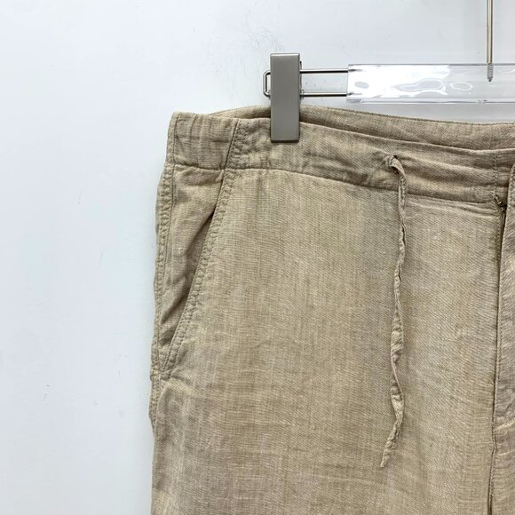 IM0312 Loro Piana Khaki linen drawstring casual five-point shorts L size dust ba - Picture 3 of 8